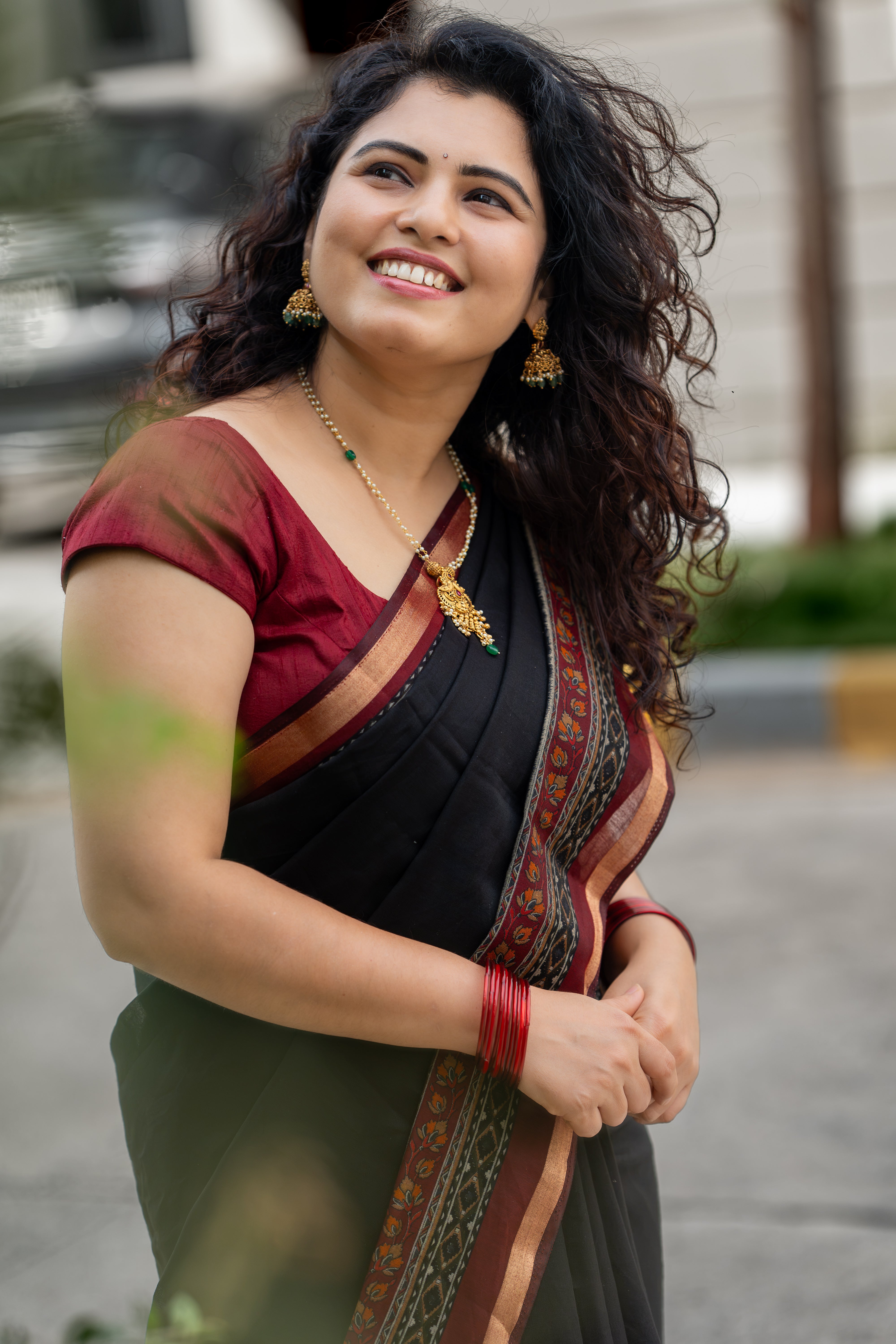 Mersried Mull Hand Block Saree- BLACK