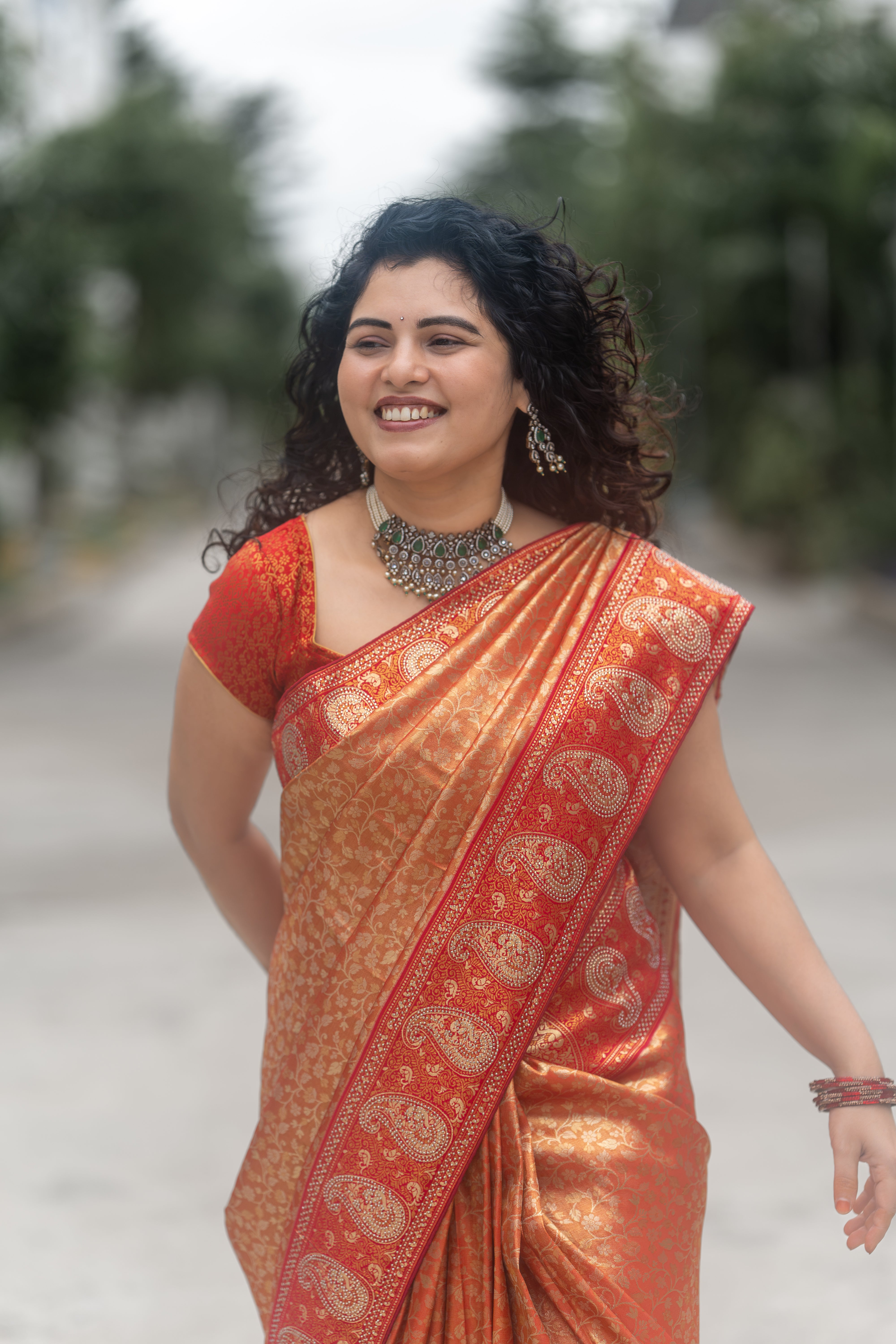 Kanjivaram Silk Saree – Orange Radiance