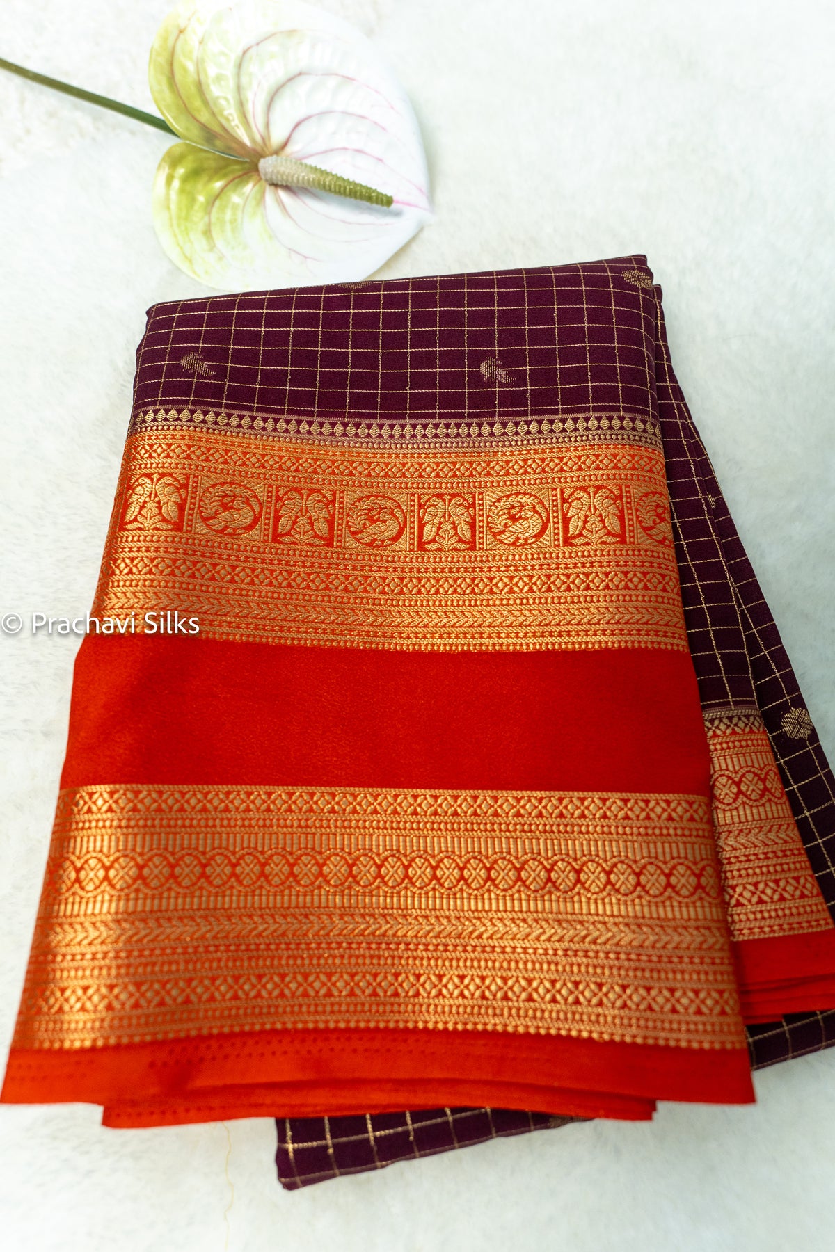 Semi Mysore silk saree - Brown