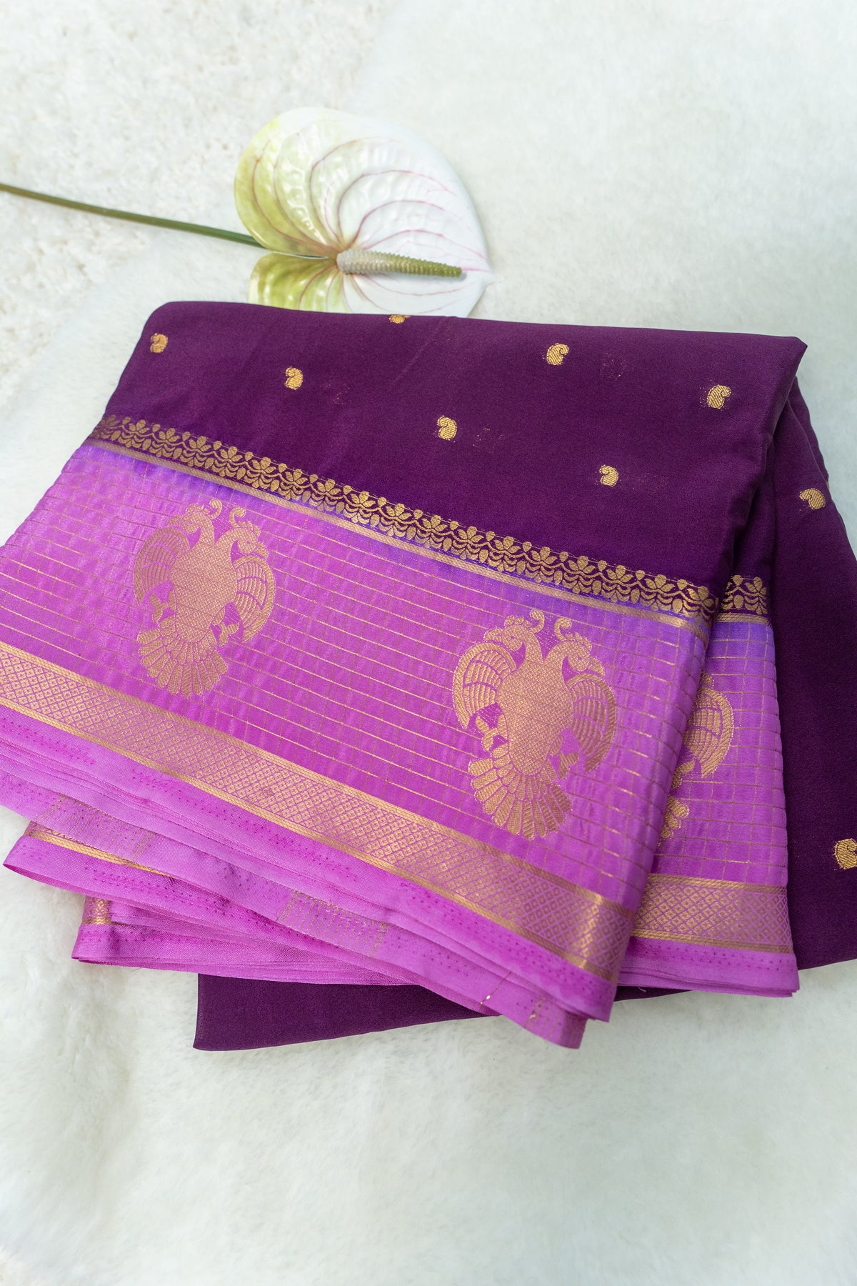 Royal Magenta & Mustard Semi Mysore Silk Saree