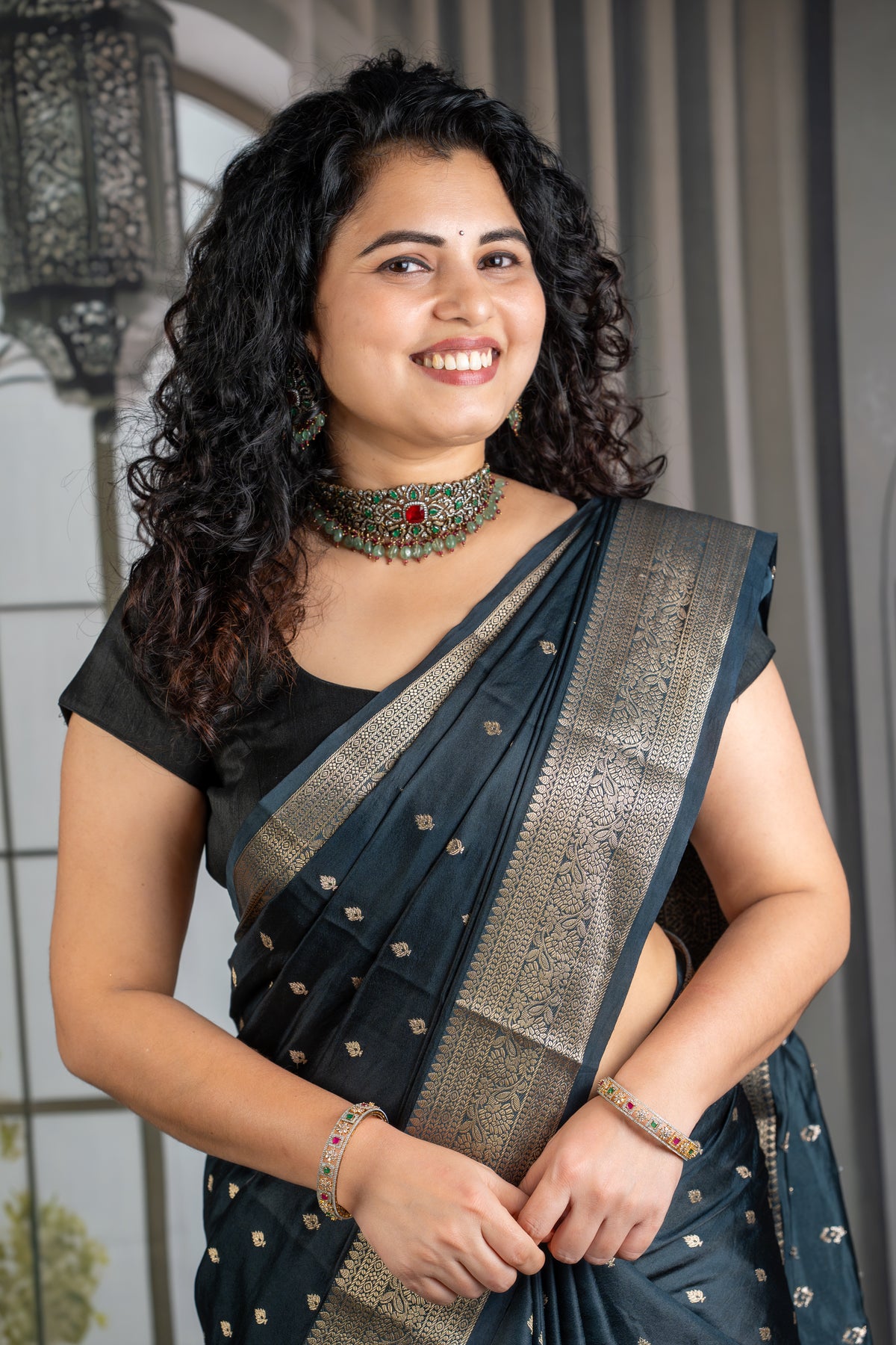 Black Zari Elegance – Bangalore Silk Saree