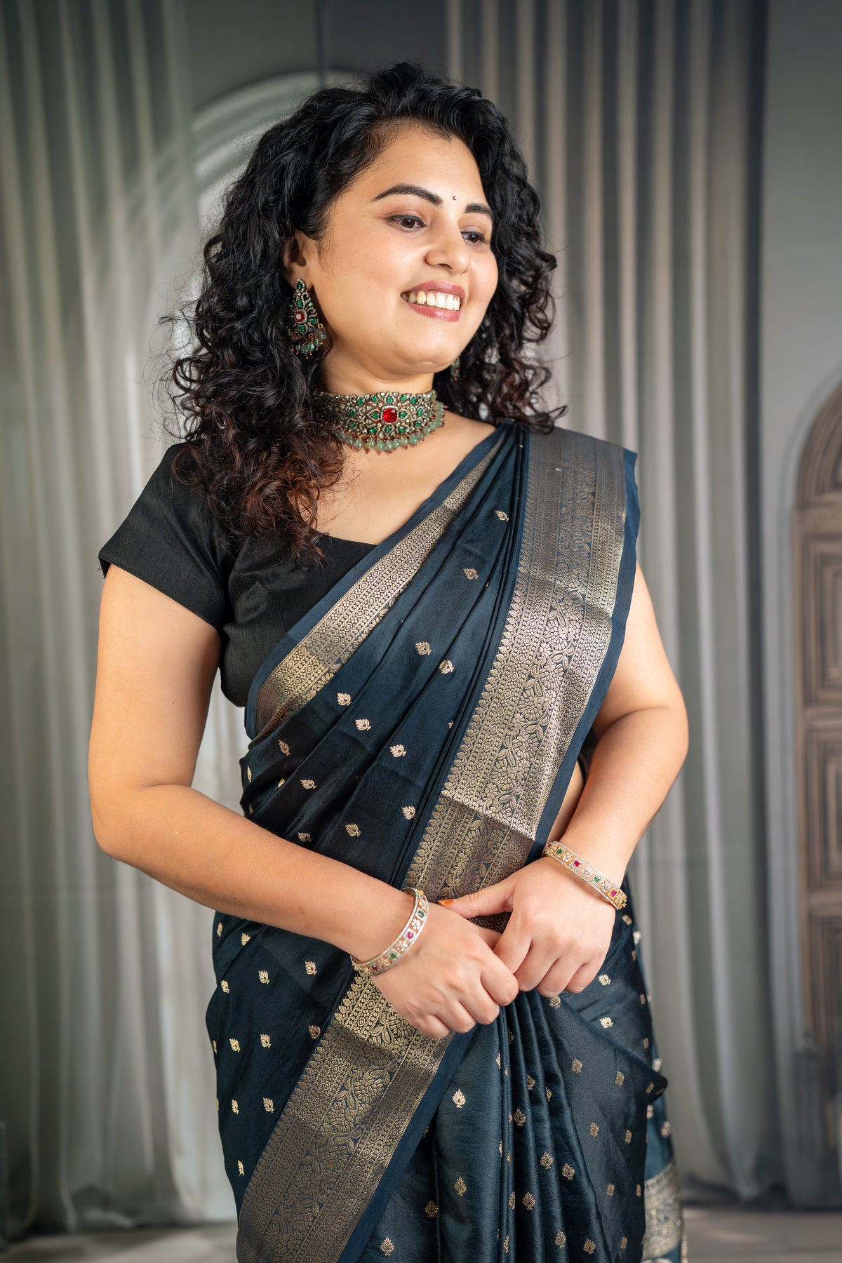 Black Zari Elegance – Bangalore Silk Saree