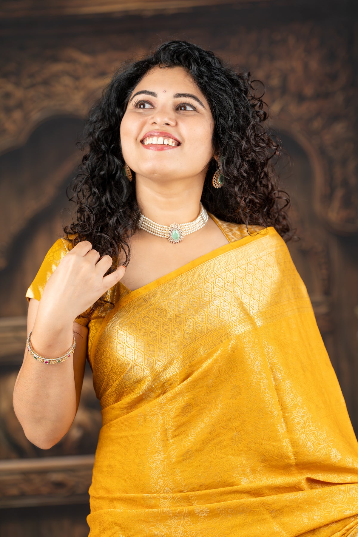 Golden Zari Crepe Brocade Saree