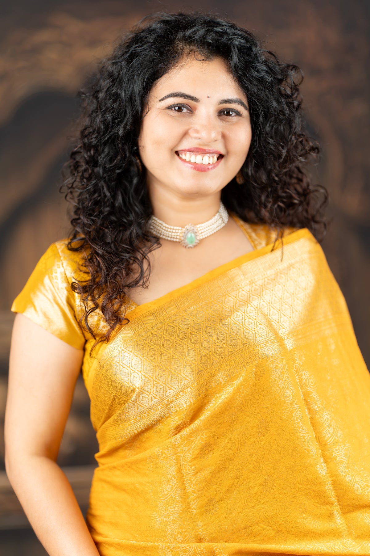 Golden Zari Crepe Brocade Saree