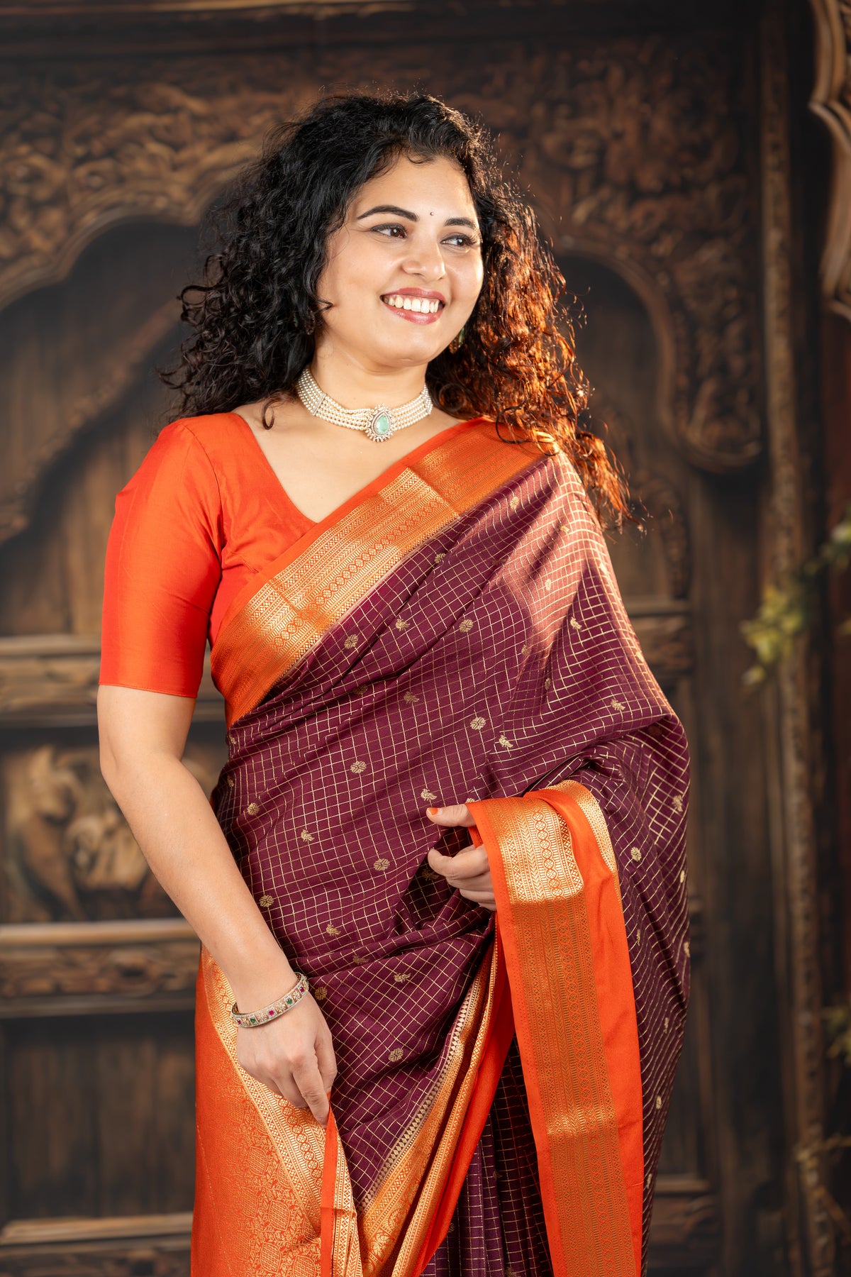 Semi Mysore silk saree - Brown