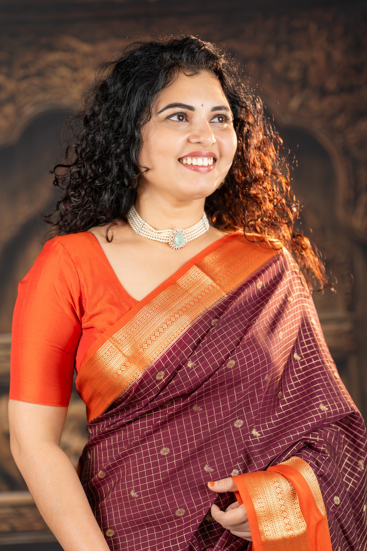 Semi Mysore silk saree - Brown