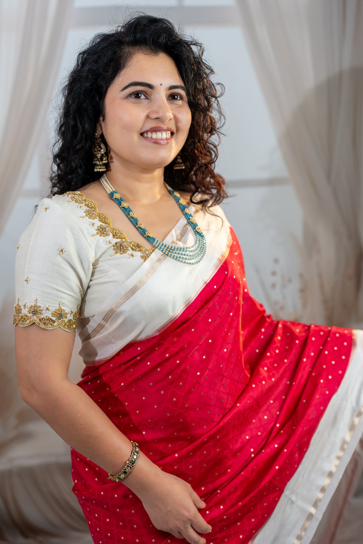 Ruby Red Semi Mysore Silk Saree – Elegant Contrast Zari Border