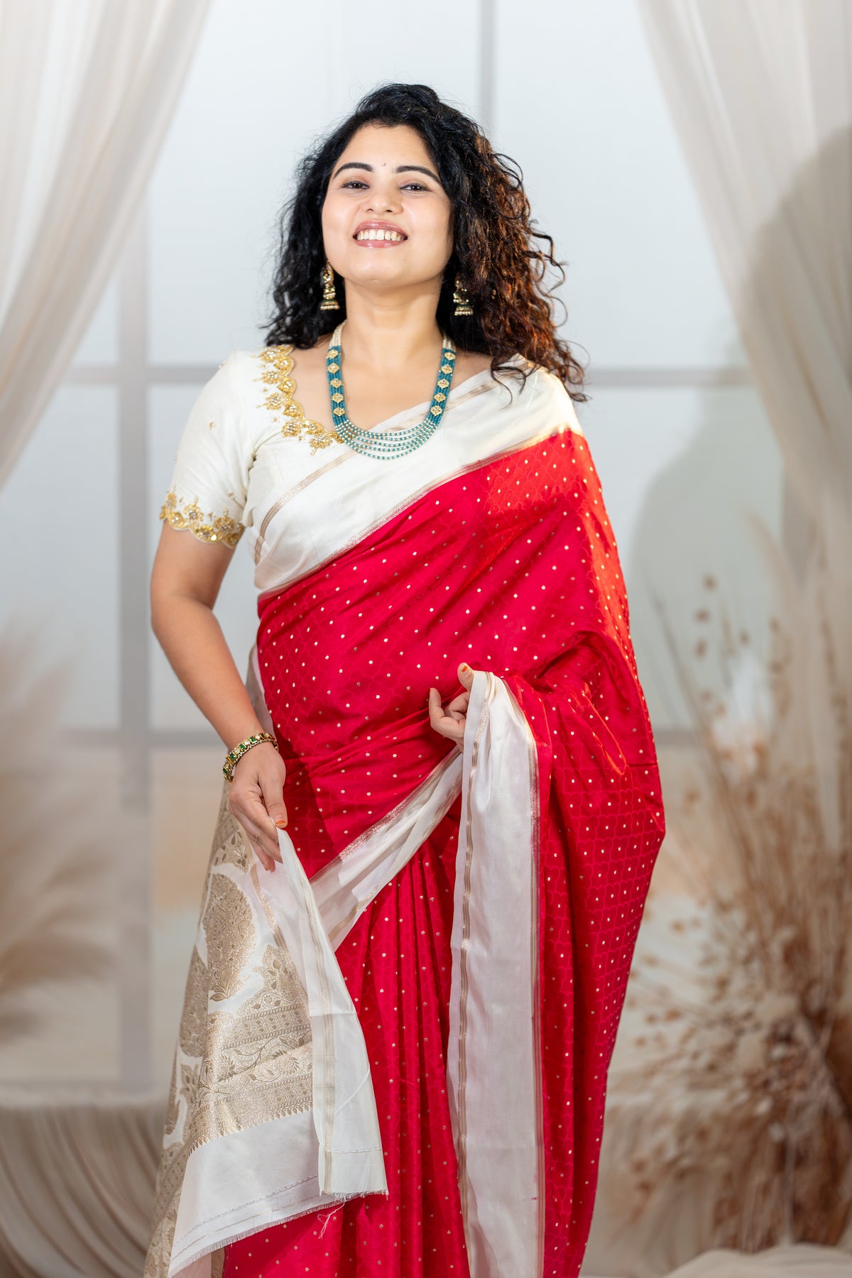 Ruby Red Semi Mysore Silk Saree – Elegant Contrast Zari Border