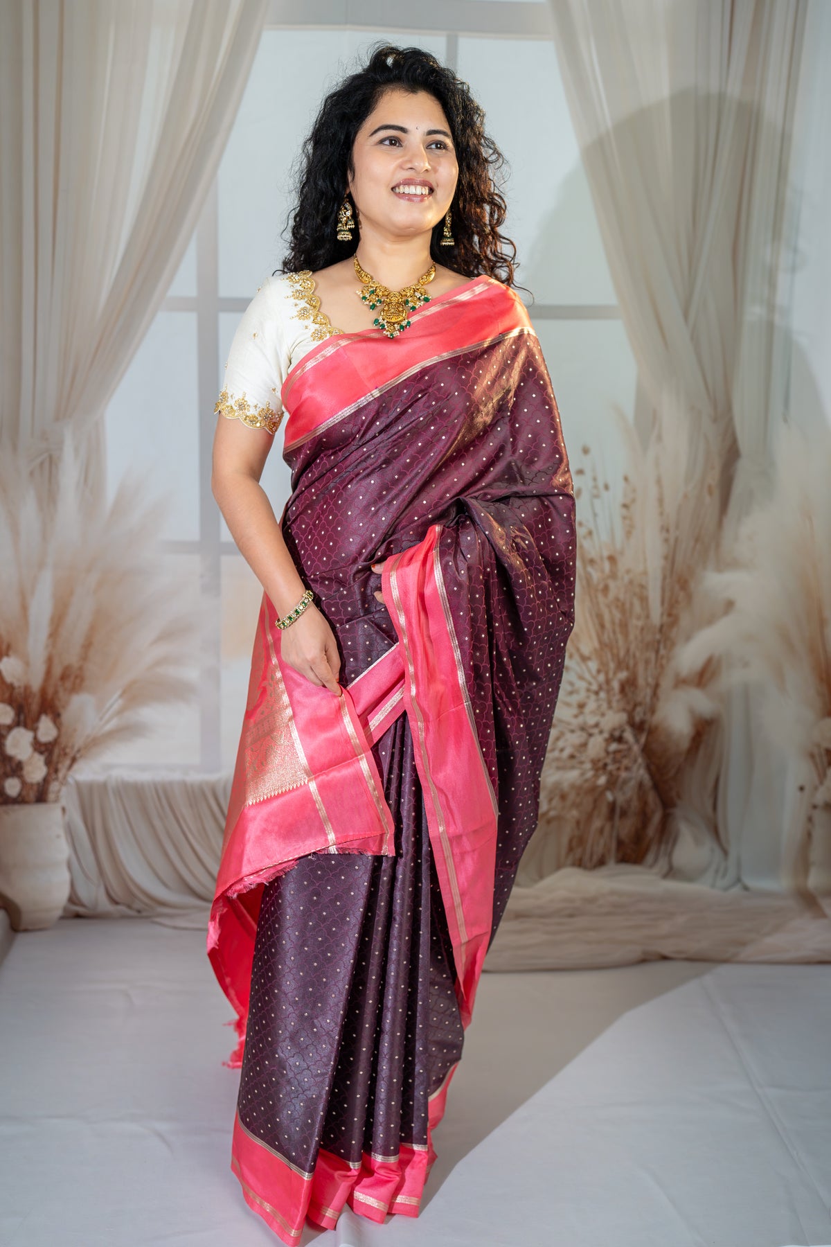 Plum Purple Semi Mysore Silk Saree – Elegant Contrast Zari Border