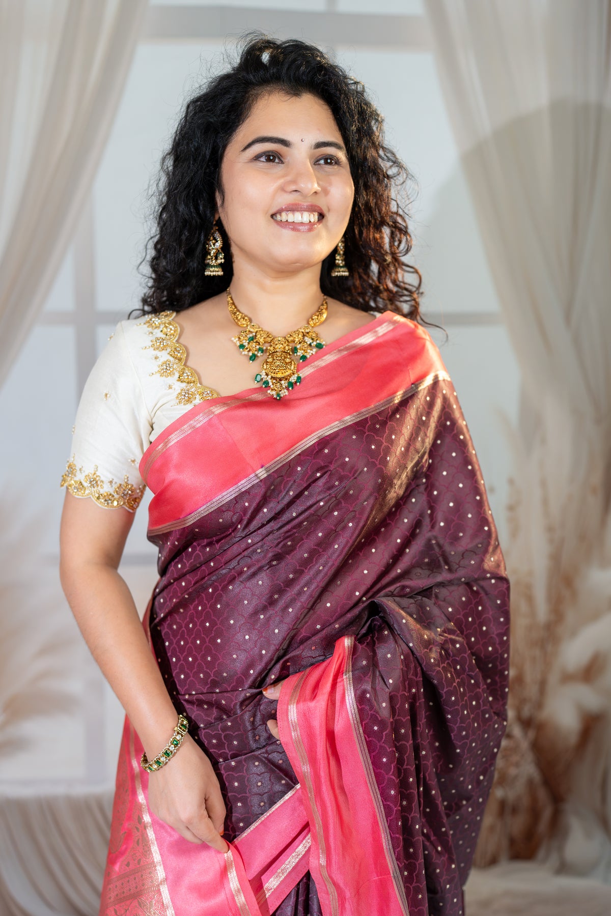 Plum Purple Semi Mysore Silk Saree – Elegant Contrast Zari Border
