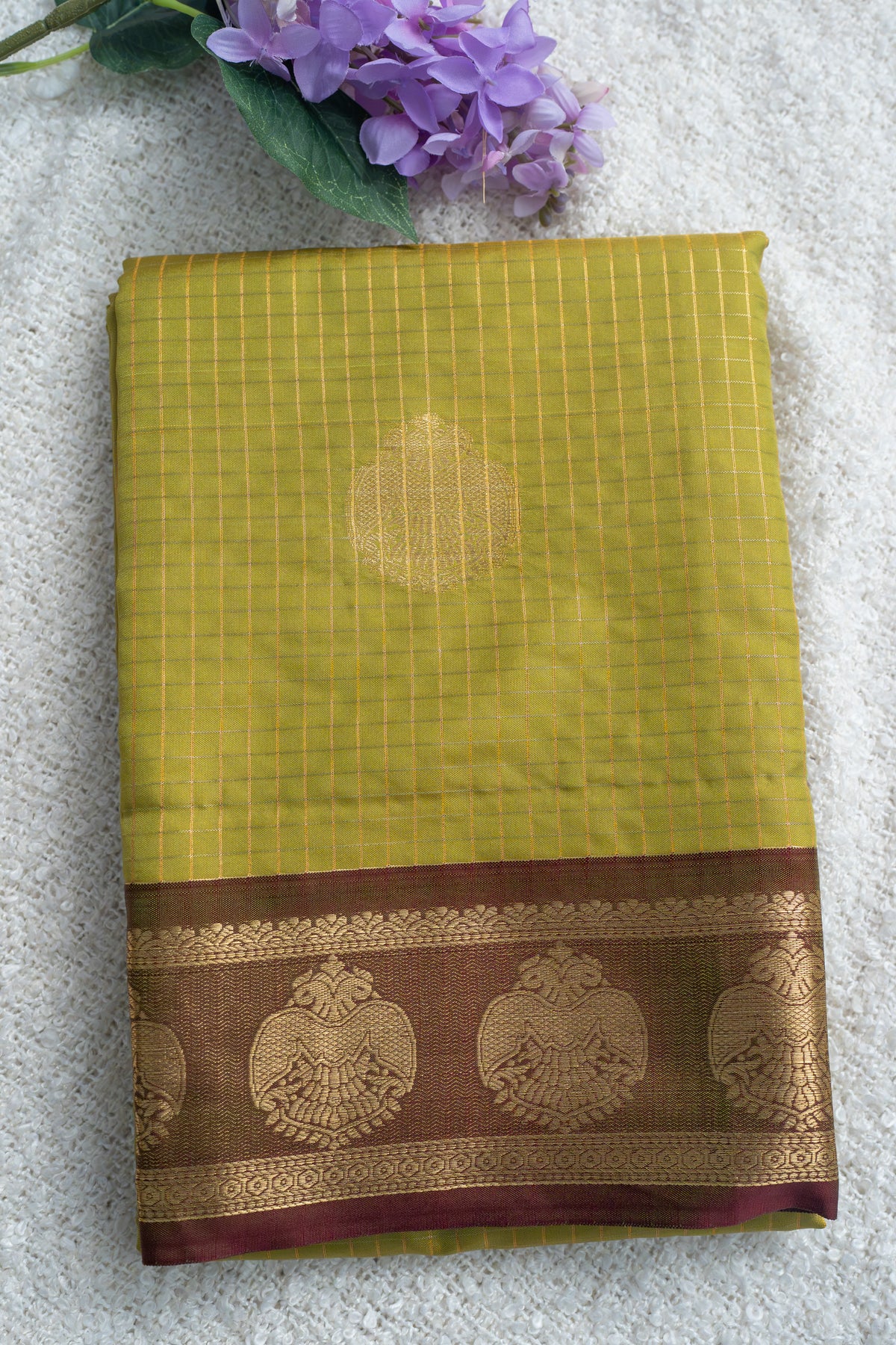 Bangalore Semi Pattu Saree – Elegant Checks with Traditional Zari Border