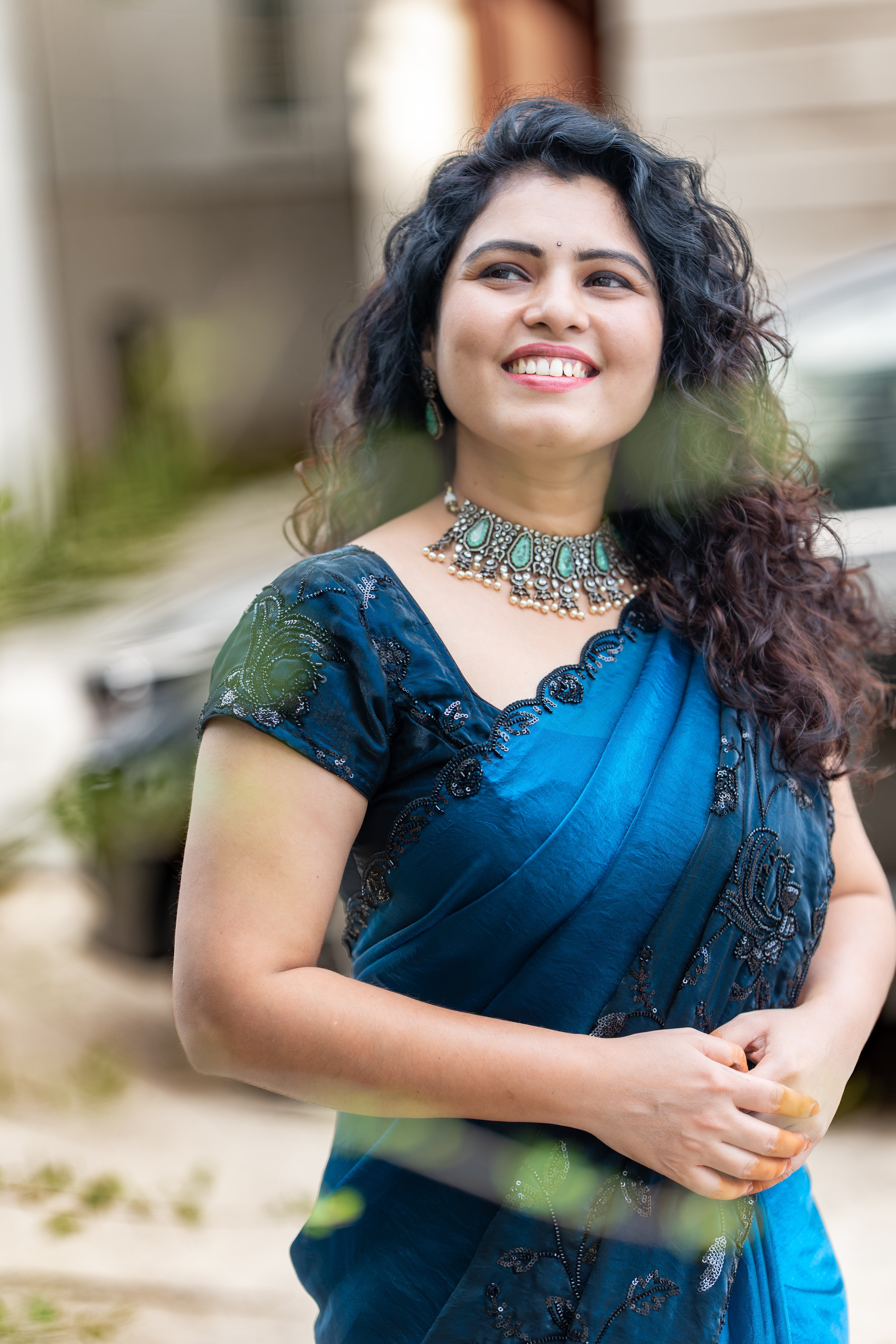 Midnight Blue Satin Organza Designer Saree