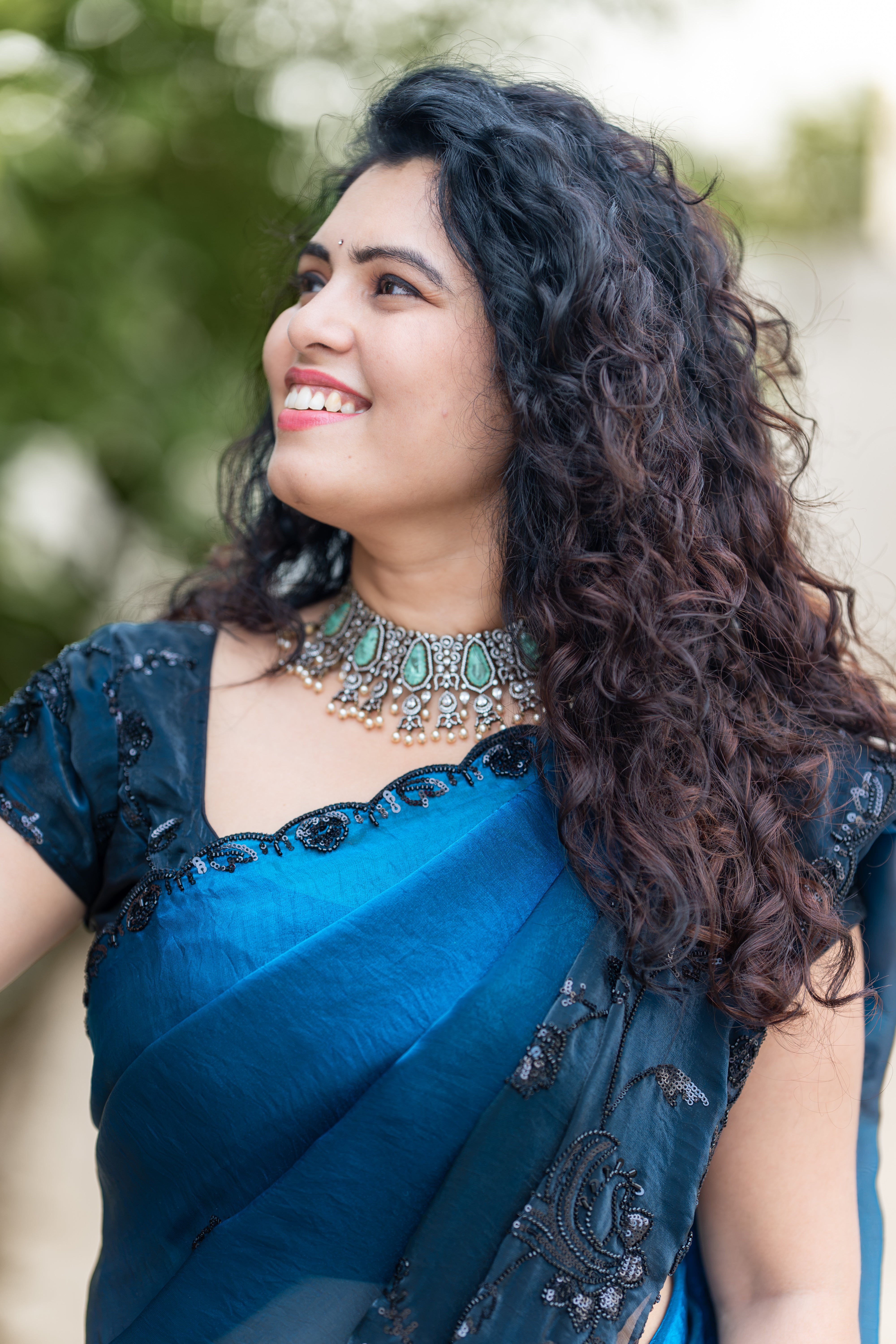 Midnight Blue Satin Organza Designer Saree